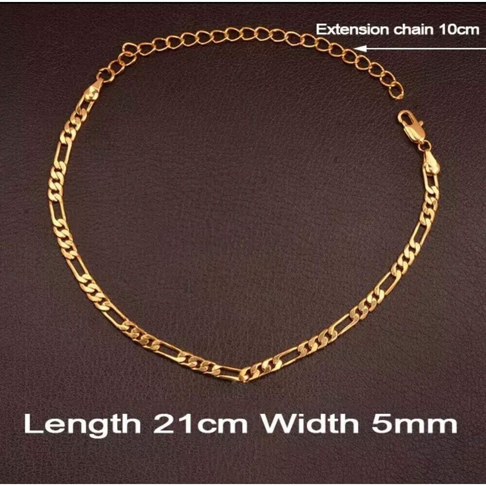Figaro anklet , gold anklet , women 18k gold plated anklet, anklet , figaro ankl - Picture 3 of 10